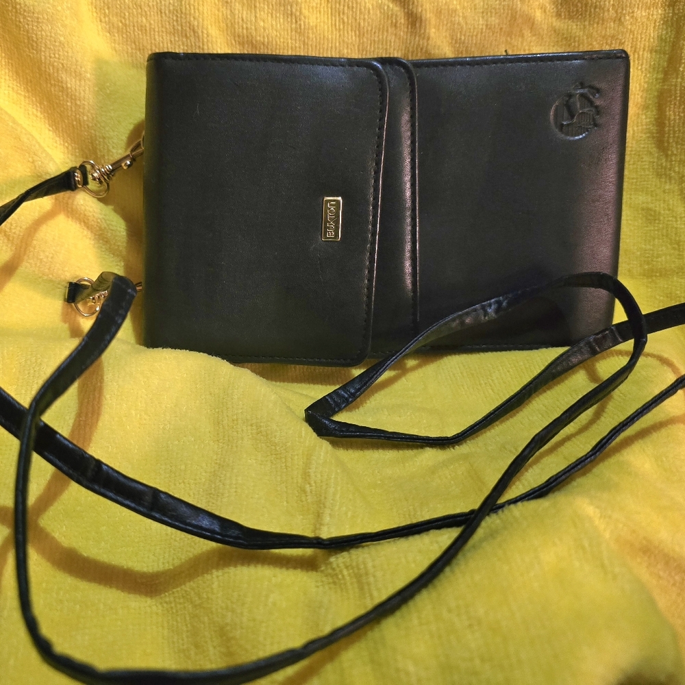 Buxton Black Leather Crossbody  with Gold Accents